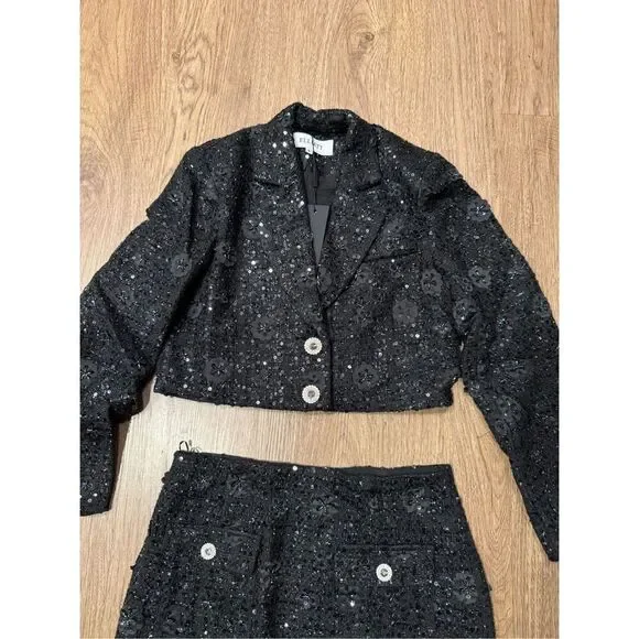 Elliatt Denver Denim Blue Cropped Jacket & Mini Skirt Set Classic size M NWT - Picture 7 of 8